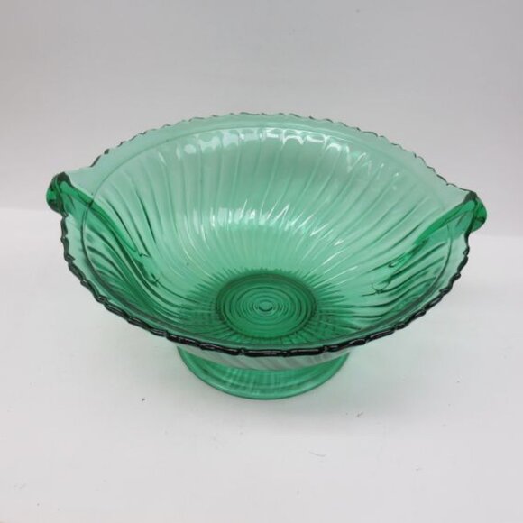 Jeannette Depression Glass Ultramarine SWIRL 10 1/2 Inch Footed Console Bowl - Picture 2 of 4